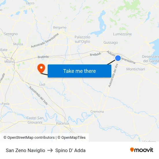 San Zeno Naviglio to Spino D' Adda map