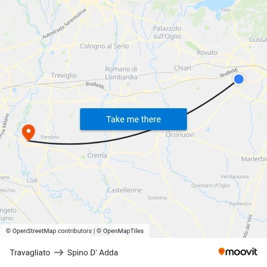 Travagliato to Spino D' Adda map