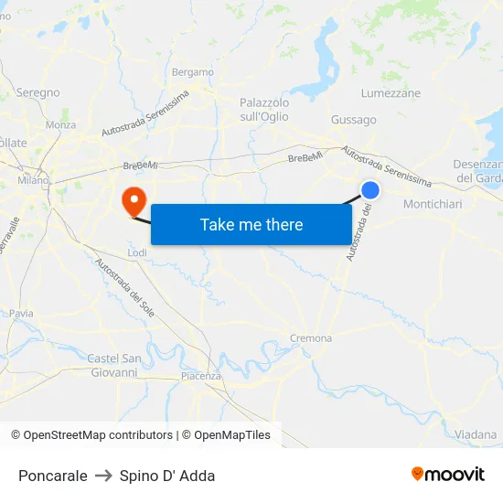 Poncarale to Spino D' Adda map