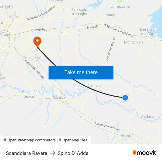 Scandolara Ravara to Spino D' Adda map