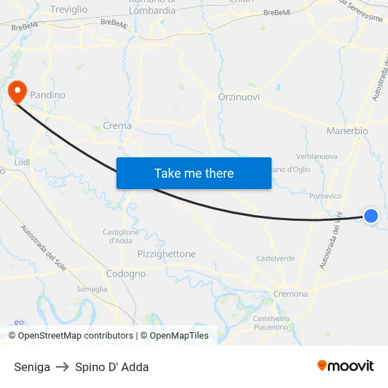 Seniga to Spino D' Adda map