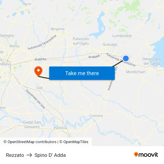 Rezzato to Spino D' Adda map