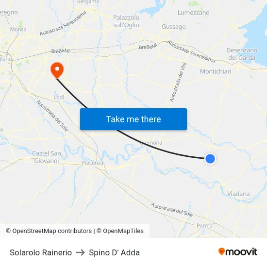 Solarolo Rainerio to Spino D' Adda map