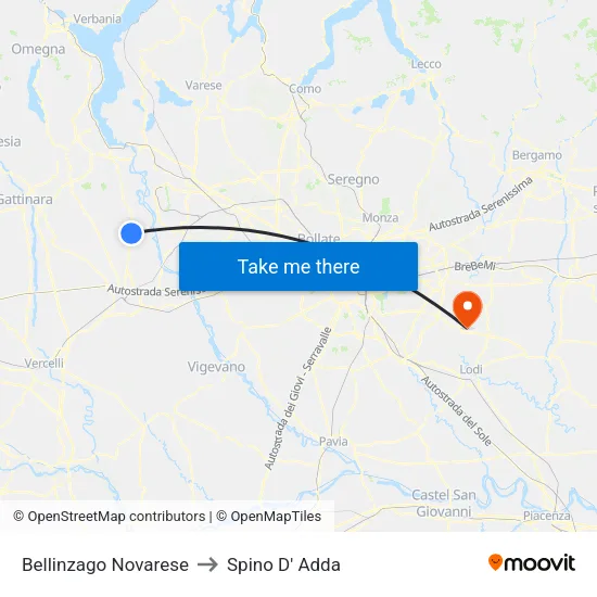 Bellinzago Novarese to Spino D' Adda map