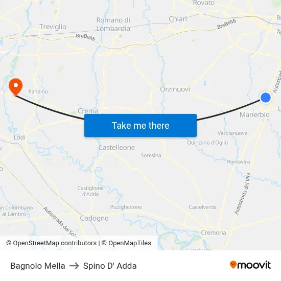 Bagnolo Mella to Spino D' Adda map