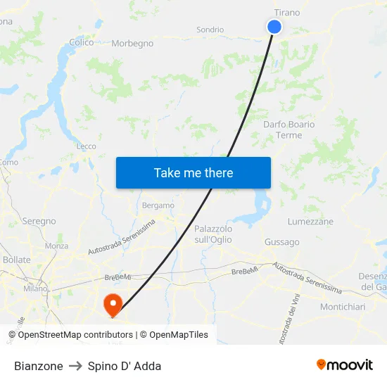 Bianzone to Spino D' Adda map