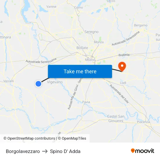 Borgolavezzaro to Spino D' Adda map