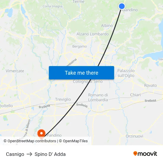 Casnigo to Spino D' Adda map