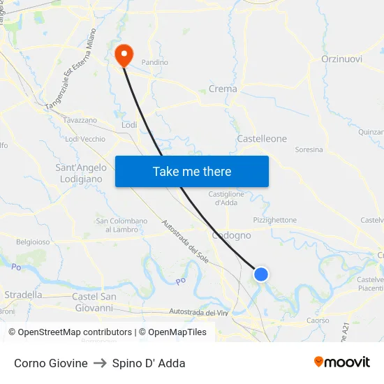 Corno Giovine to Spino D' Adda map