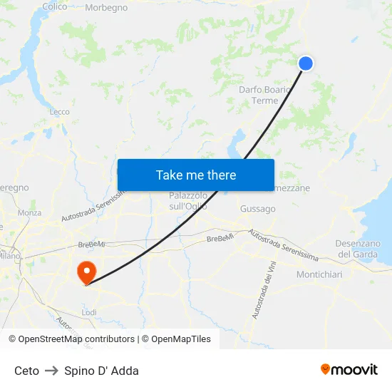Ceto to Spino D' Adda map