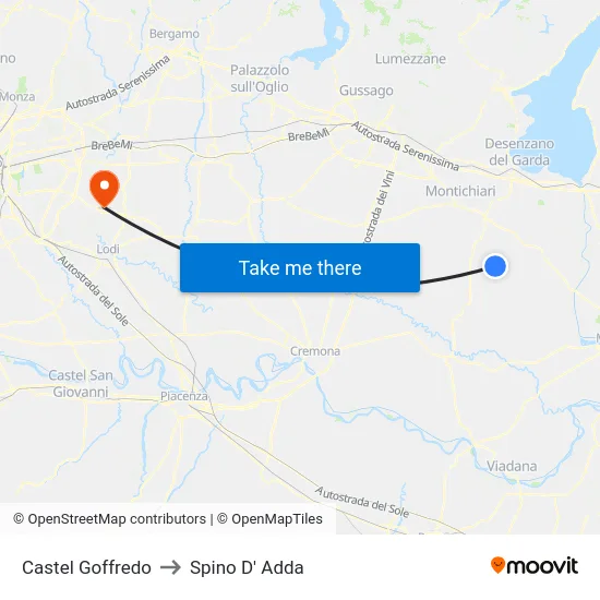 Castel Goffredo to Spino D' Adda map