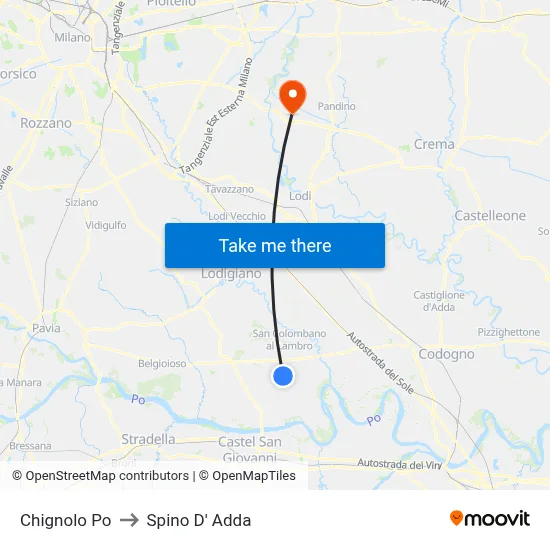 Chignolo Po to Spino D' Adda map