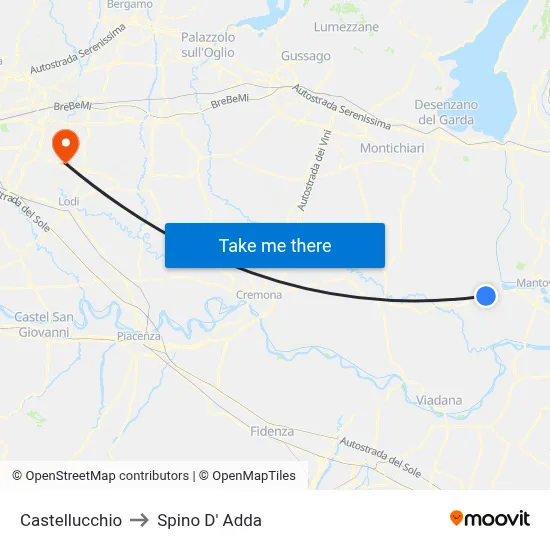 Castellucchio to Spino D' Adda map