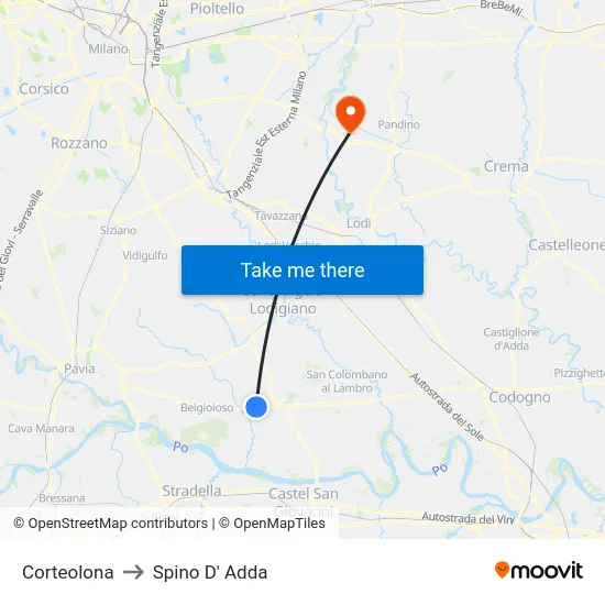 Corteolona to Spino D' Adda map