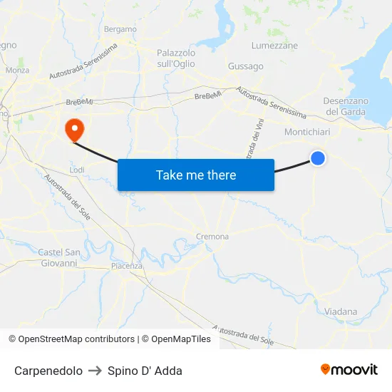 Carpenedolo to Spino D' Adda map