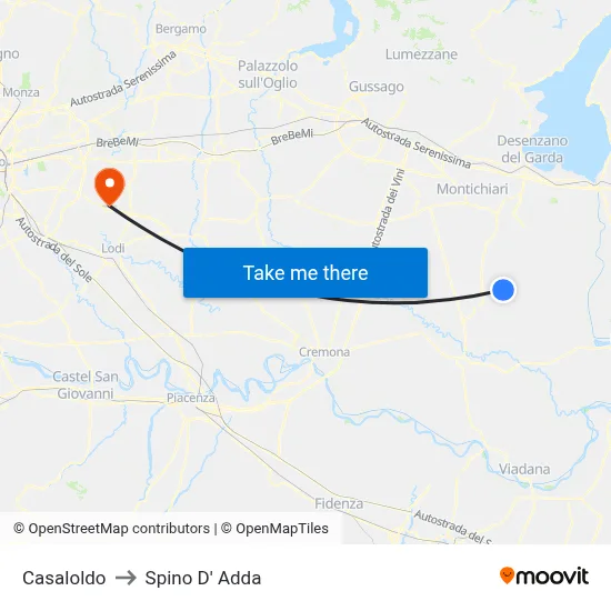 Casaloldo to Spino D' Adda map