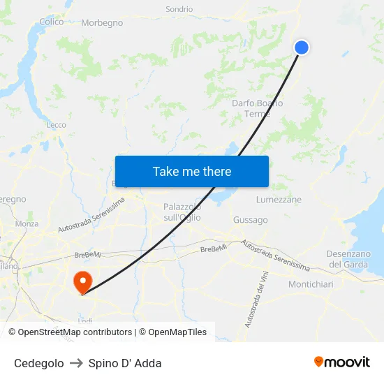 Cedegolo to Spino D' Adda map