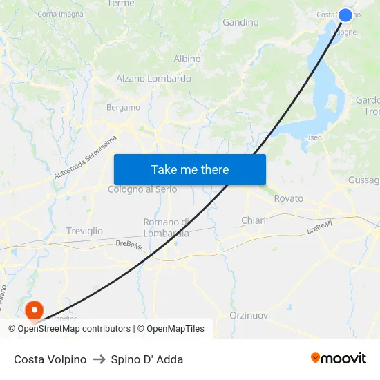 Costa Volpino to Spino D' Adda map
