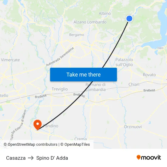 Casazza to Spino D' Adda map