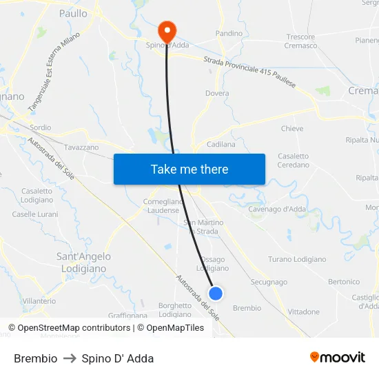 Brembio to Spino D' Adda map