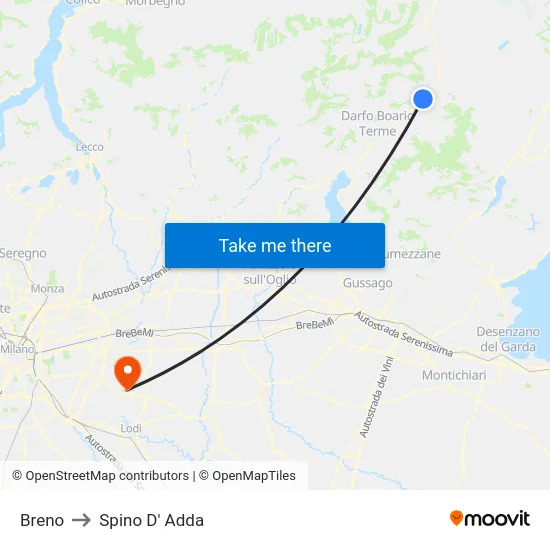 Breno to Spino D' Adda map
