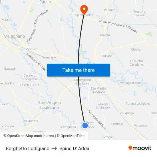 Borghetto Lodigiano to Spino D' Adda map