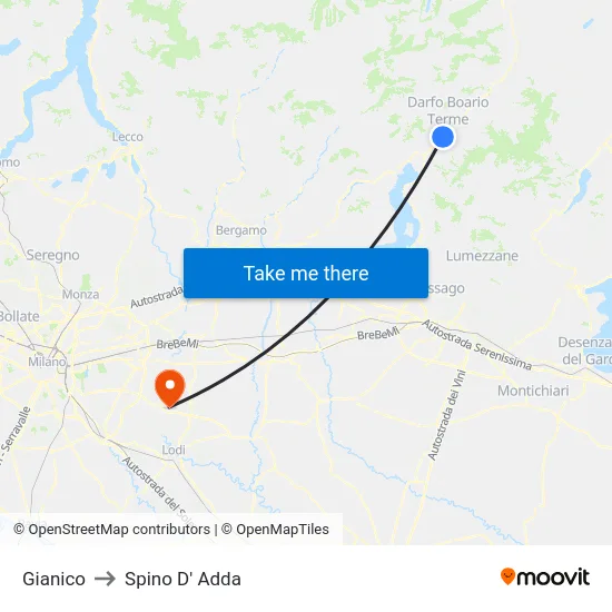 Gianico to Spino D' Adda map
