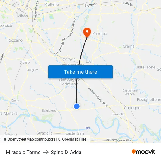 Miradolo Terme to Spino D' Adda map