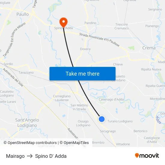 Mairago to Spino D' Adda map