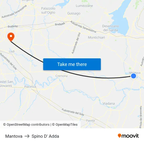 Mantova to Spino D' Adda map