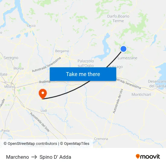 Marcheno to Spino D' Adda map