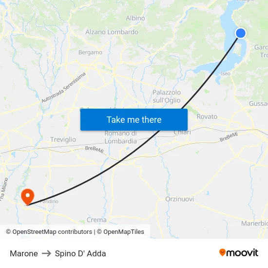 Marone to Spino D' Adda map