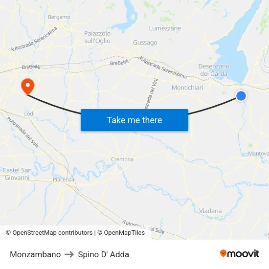 Monzambano to Spino D' Adda map