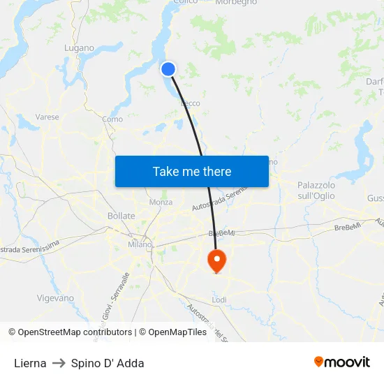Lierna to Spino D' Adda map