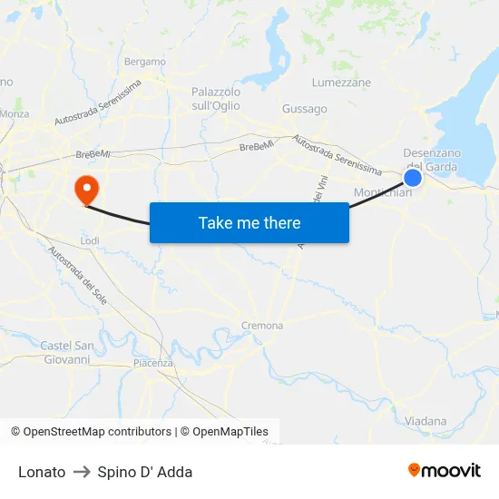 Lonato to Spino D' Adda map