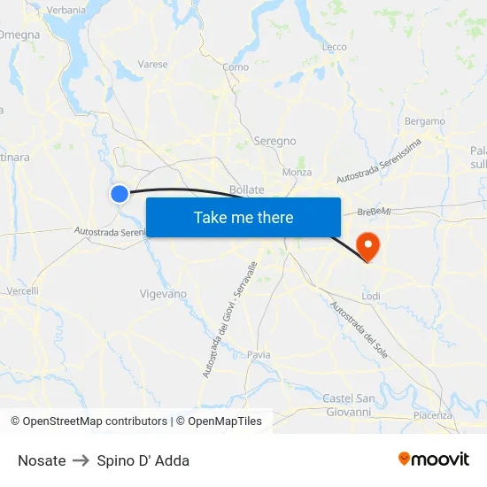 Nosate to Spino D' Adda map