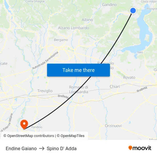 Endine Gaiano to Spino D' Adda map