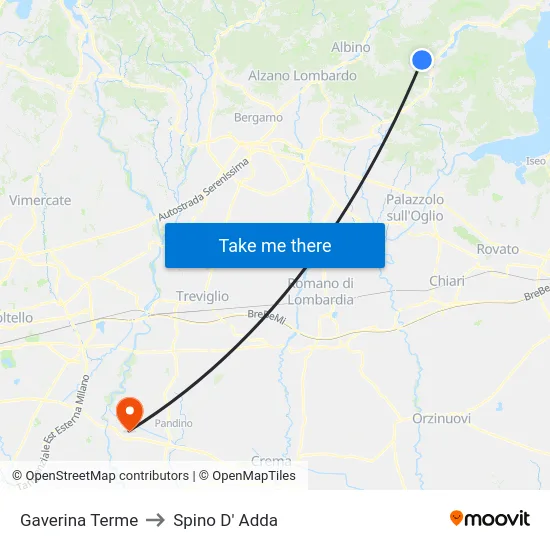 Gaverina Terme to Spino D' Adda map