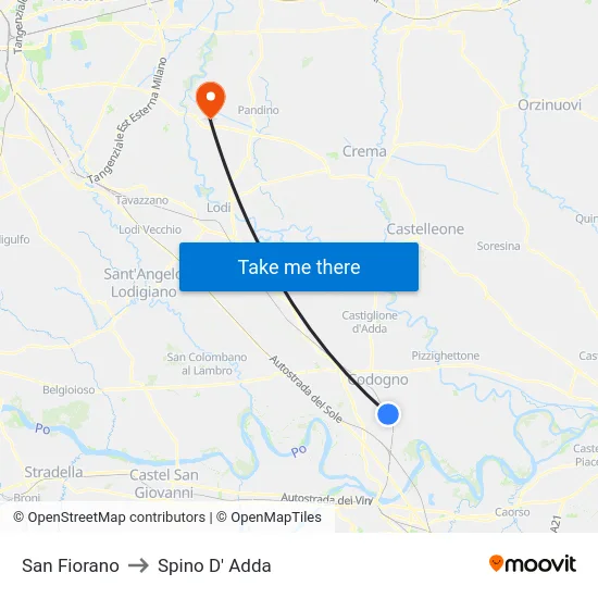 San Fiorano to Spino D' Adda map