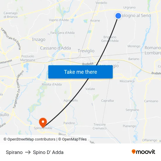 Spirano to Spino D' Adda map