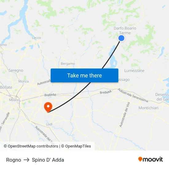 Rogno to Spino D' Adda map
