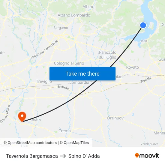Tavernola Bergamasca to Spino D' Adda map