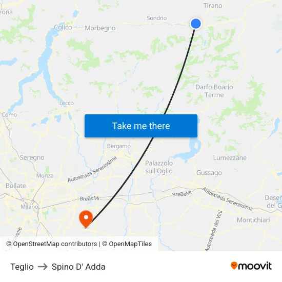 Teglio to Spino D' Adda map