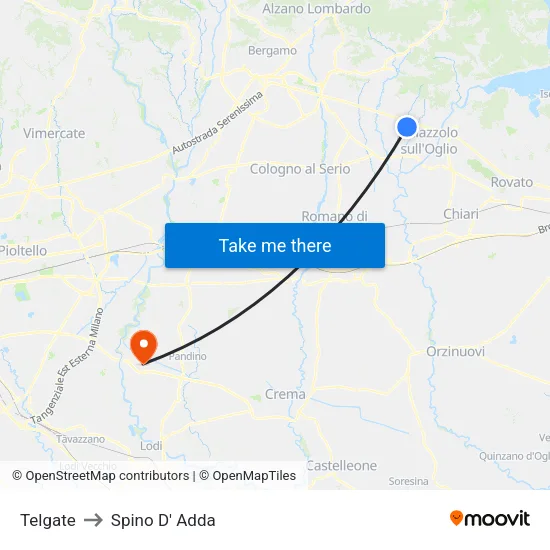 Telgate to Spino D' Adda map