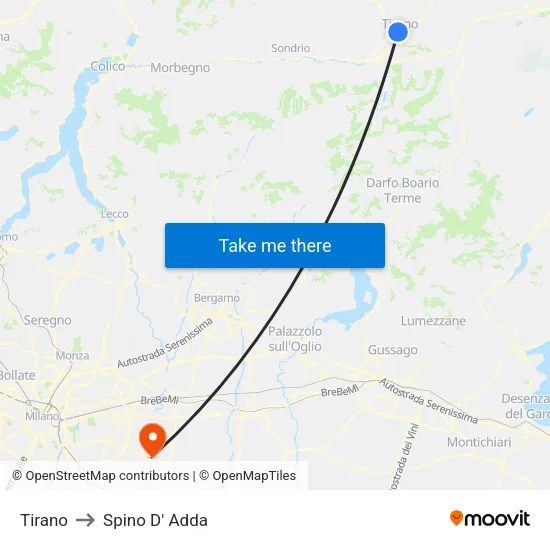 Tirano to Spino D' Adda map
