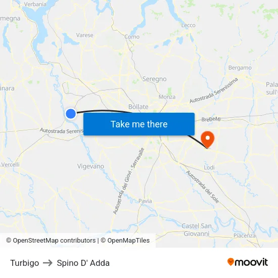 Turbigo to Spino D' Adda map