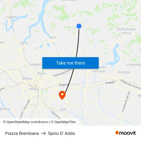 Piazza Brembana to Spino D' Adda map