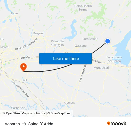 Vobarno to Spino D' Adda map