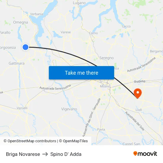 Briga Novarese to Spino D' Adda map