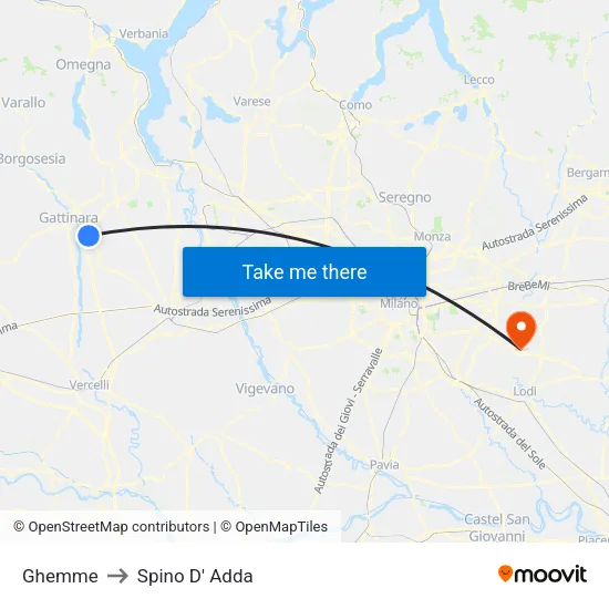 Ghemme to Spino D' Adda map